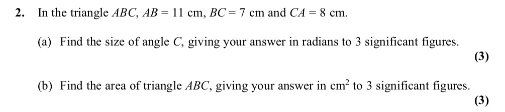 In-the-triangle-$ABC$,-$AB-=-11$-cm,-$BC-=-7$-cm-and-$CA-=-8$-cm-Edexcel-A-Level Maths Pure-Question 7-2011-Paper 3.png